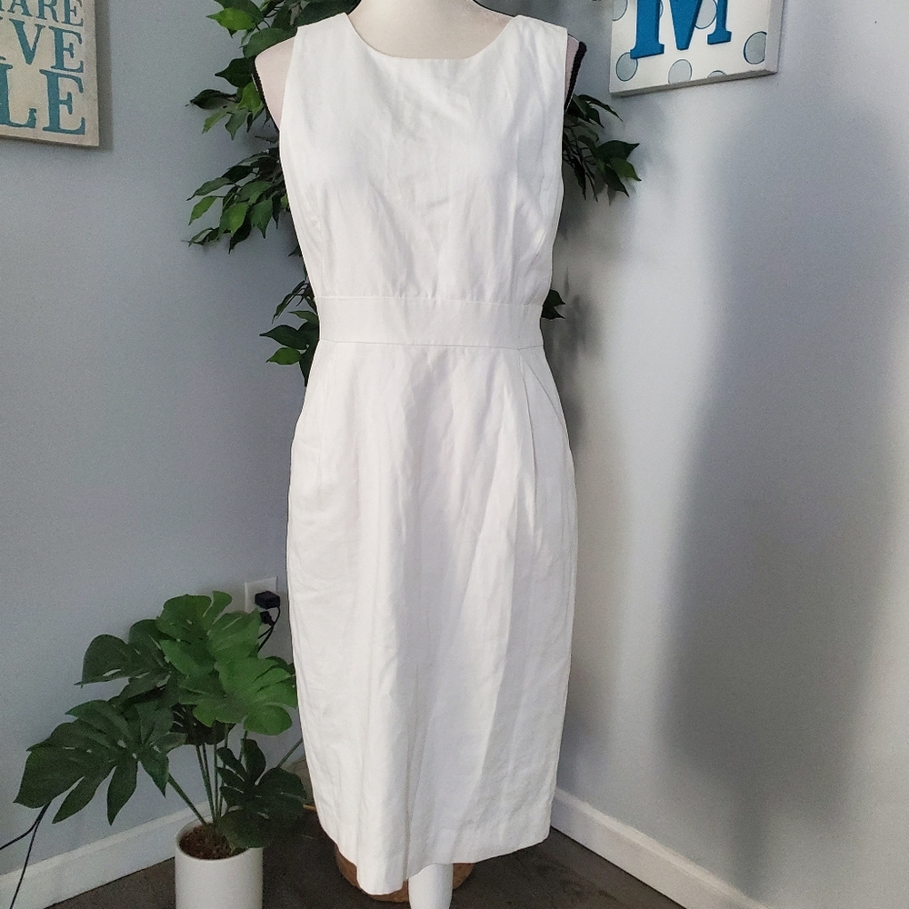 J. CREW Linen Blend Back Bow Sheath Dress Pockets 8